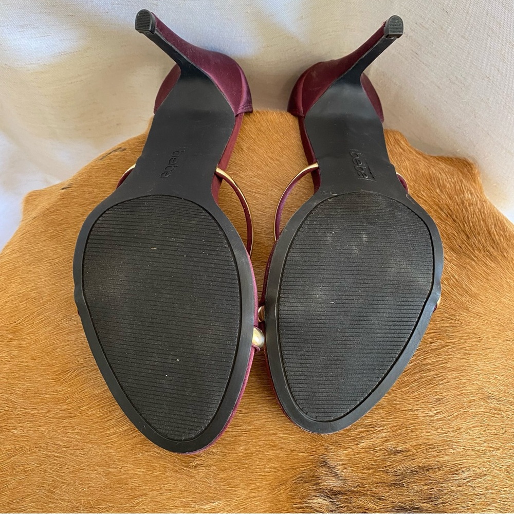 Bebe Berdine Ankle Strap Stiletto Heels Burgundy Satin - Picture 4 of 10